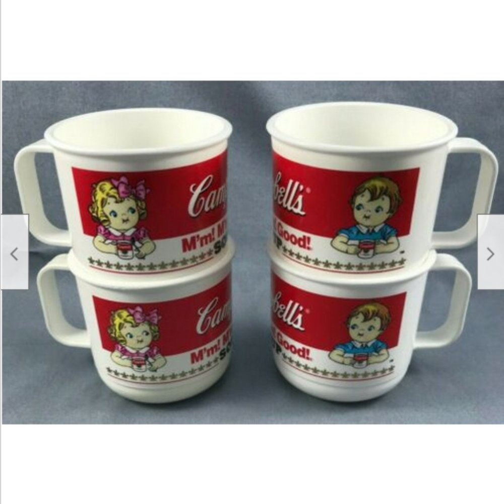 Campbell Kids Soup Cup Plastic Mug Anchor Hocking USA Vintage 1992 Set of 4